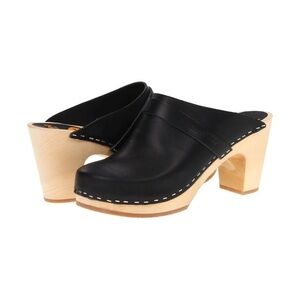 SWEDISH HASBEENS Slip In Leather Wood Heel Clogs 38 / 8